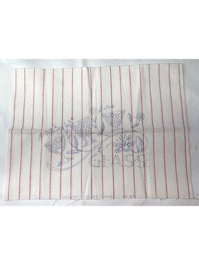 Adeline Stamped Embroidery Glass Towel No. 67 Red Striped Cotton 24"x16" Vintage